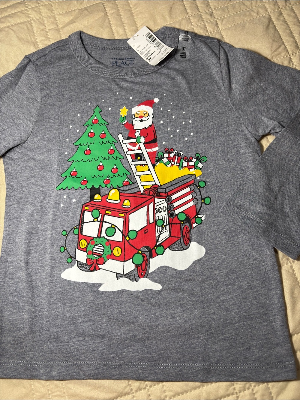 Children's Place 3T Long-Sleeve Tee with Santa and Red Fire Truck
